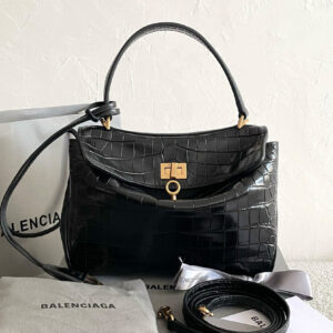 Balenciaga Rodeo Mini Handbag Crocodile Embossed Black